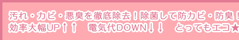 汚れ・カビ・悪臭を徹底除去！除菌して防カビ・防臭！ 効率大幅UP↑↑　電気代DOWN↓↓　とってもエコ★ 